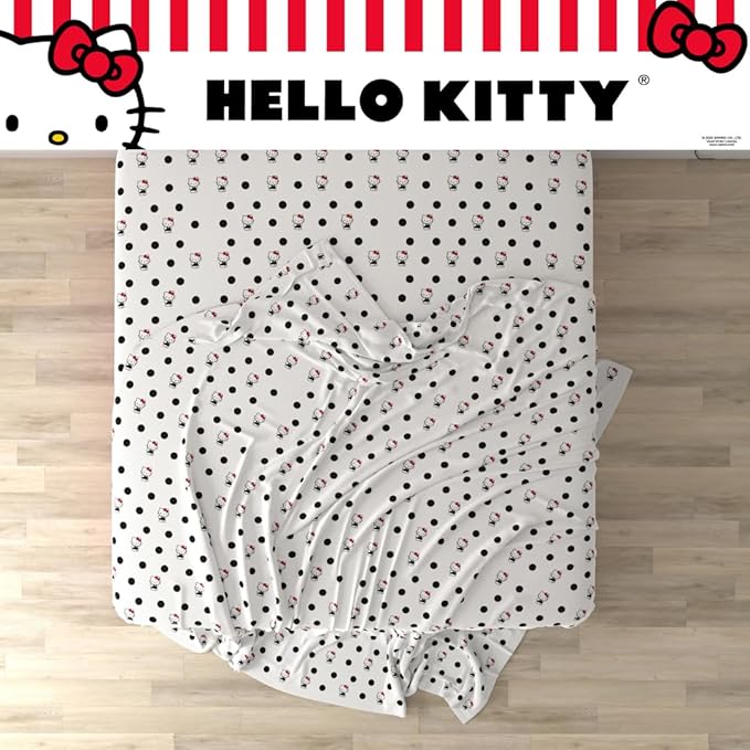 Collectibles Hello Kitty Polka Dot Bedding Super Soft Microfiber 4 Piece Full Sheet Set, (Officially Licensed Product) by Franco