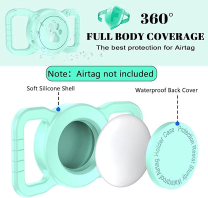 SANKALA Airtag Dog Collar Holder, Waterproof, Light Green, 1 Pack | Silicone Full Body Covered, Anti-Lost Protective, Fits All Width Collars, for Apple AirTag(Gen 1 & 2), Signal Friendly