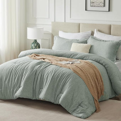 CozyLux California King Comforter Set, 3 Pieces Sage Green Soft Luxury Cationic Dyeing Cal King Comforter Bedding Set, Breathable Lightweight Bed Sets, 1 Down Alternative Comforter and 2 Pillow Shams