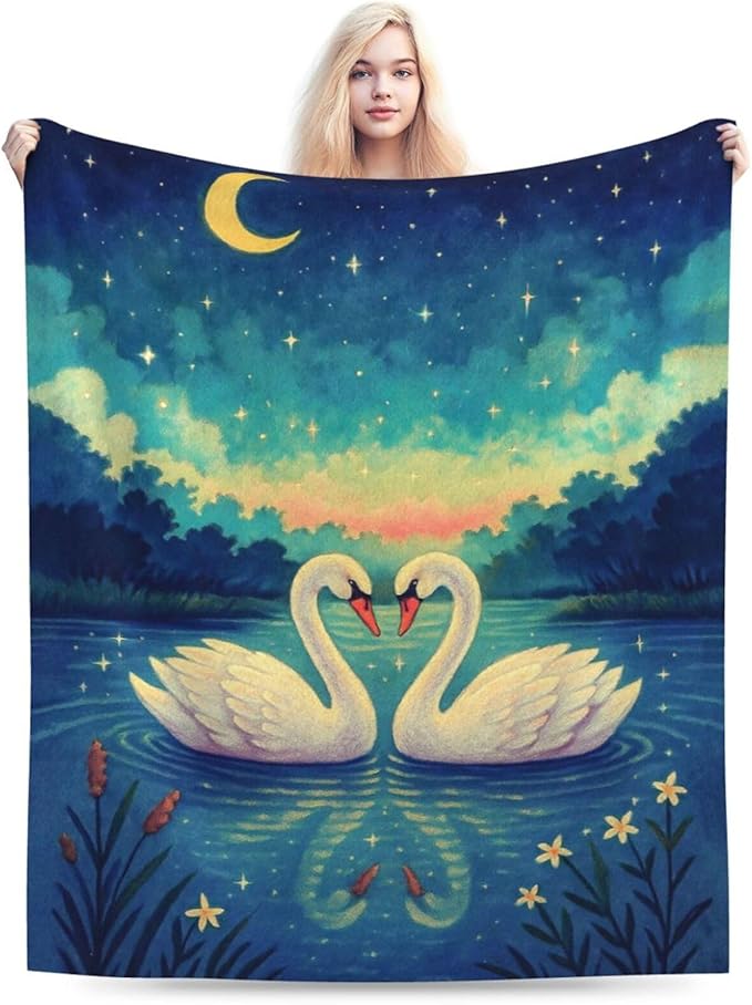 Swan Blanket Super Soft Warm Fluffy Fleece Flannel Animal Throw Blanket Cozy Fuzzy Plush Stuff Bedding Blankets Gifts for Women Kids Boys Girls Adults 60"X50"
