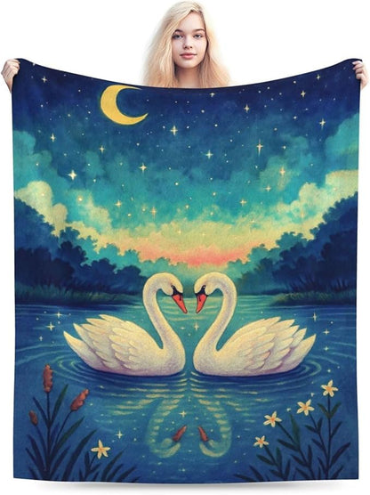 Swan Blanket Super Soft Warm Fluffy Fleece Flannel Animal Throw Blanket Cozy Fuzzy Plush Stuff Bedding Blankets Gifts for Women Kids Boys Girls Adults 50"X40"