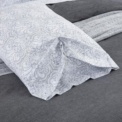 100% Cotton Sheets Set Twin Size Printed Bedding Sets, Up to 14" Deep Mattress, Farmhouse Pattern Bedlinen Set, Gray Damask