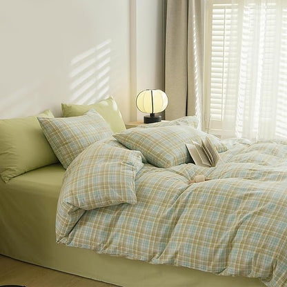 EAVD Gingham Duvet Cover Full Multicolor Soft Washed Cotton Reversible Grid Plaid Duvet Cover Set with 2 Pillowcases Modern Farmhouse Gingham Bedding Set with Zipper Closure