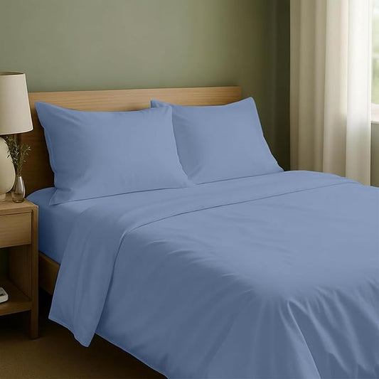 California Design Den Natural 100% Cotton Sheets Full Size Bed Set with Deep Pockets - Soft Sateen Weave, Durable Full Size Bed Sheets (Blue Hydrangea)