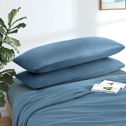 MILVOWOC 2Pcs Brushed Microfiber Body Pillowcases - 20 x 55 Inch, Slate Blue Pillow Case Set Non Slip Envelope Pillow Cover with Moisture Absorption and Anti-Wrinkle