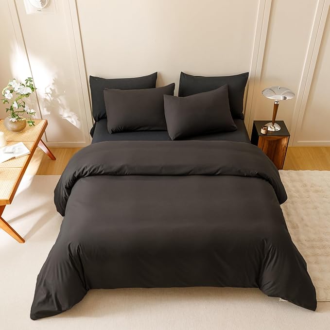 Houseri Dark Brown Comforter Set Queen 3 Piece Dark Chocolate Bedding Queen Size Lightweight Black Coffee Bed Set Soft Comfy Quilt Blanket Queen