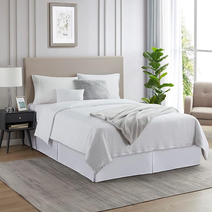 Nestl White Twin XL Bed Skirt - Twin XL Size Bed Skirt 14 Inch Drop - Brushed Microfiber Bed Skirts - Hotel Quality Pleated Bed Skirt - Shrinkage & Fade Resistant