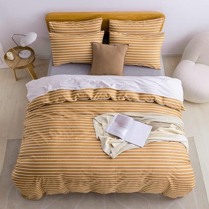 JELLYMONI Twin Duvet Cover Set, Cotton Duvet Cover 2 Pieces with Zipper Closure, 1 Duvet Cover and 1 Pillowcase(Rust with White Striped)