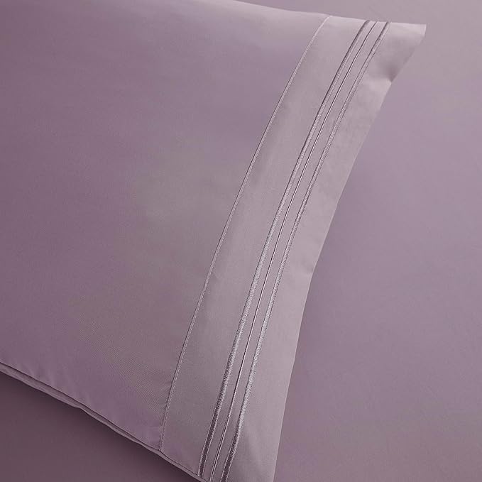 Clara Clark Bed Sheets, Premier 1800 Series Bed Sheet Set, Deep Pocket, Wrinkle, Fade, Stain Resistant, Luxury Soft Bedding Sheets & Pillowcases, King, Dusty Purple