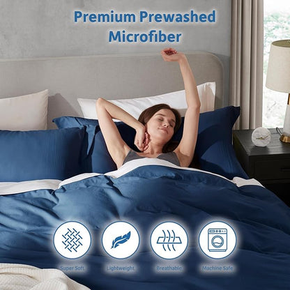 Nestl Navy Blue California King Duvet Cover Sets - Soft Prewashed Cal King Duvet Cover, 3 Piece, with Zipper Closure, 1 Duvet Cover 104x98 inches and 2 Pillow Shams