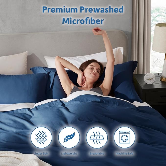 Nestl Navy Blue Duvet Cover Full Size - Soft Prewashed Full Size Duvet Cover Set, 3 Piece, with Zipper Closure, 1 Duvet Cover 80x90 inches and 2 Pillow Shams