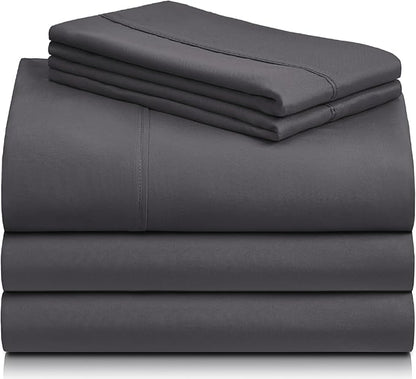 LuxClub 5 PC Split King Sheet Set Sheets Deep Pockets 18" Eco Friendly Wrinkle Free Cooling Sheets Machine Washable Hotel Bedding Silky Soft - Dark Grey Split King