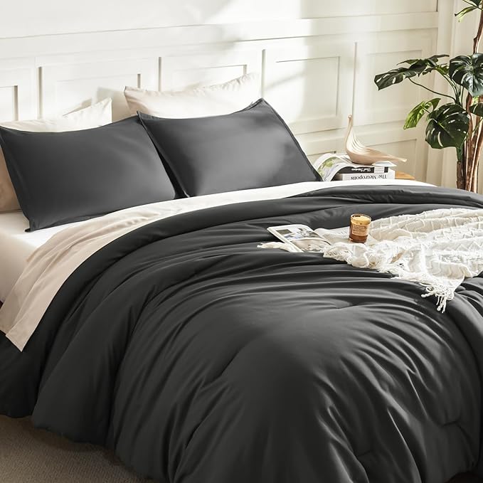 Litanika Twin XL Comforter Set Dark Grey - 2 Pieces Extra Long Bed Set for College Dorm, All Season Bedding Set for Girls and Boys
