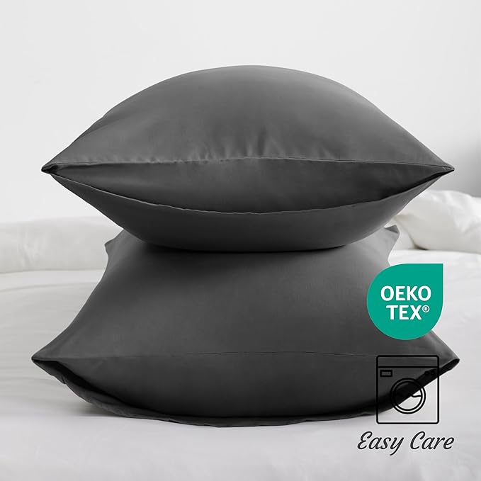 NTBAY King Pillow Cases Set of 2, 2 Pack Brushed Microfiber 20x40 Pillow Cases, Soft, Wrinkle, Fade, Stain Resistant Dark Grey Pillow Cases with Envelope Closure, 20x40 Inches, Dark Grey