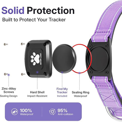 GPS Dog Collar Tracker 2-in-1,Reflective Waterproof Pet Collar,iOS-Only,No Monthly Fees,Unlimited Range,Dog Tracking Collar Pet Tracker,for Small Medium Large Dogs(S (12.5"-16"), Purple)