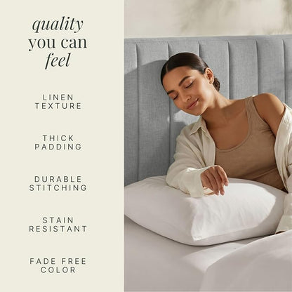 Hearth & Harbor Wall Mounted Queen Headboard Only, Bed Headboard Queen Size | Easy Assemble, Floating Peel and Stick, Upholstered, Channel Stitched, 3D Wall Panels, 5 Strips of 3M Tape Included, Silver