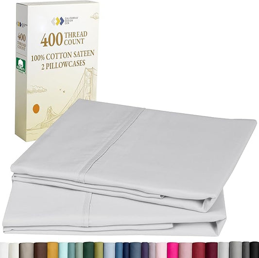California Design Den King Pillow Cases Set of 2 Cotton - 400 Thread Count Sateen, Natural 100% Cotton King Pillowcases, Soft, Roomy and Breathable - Silver