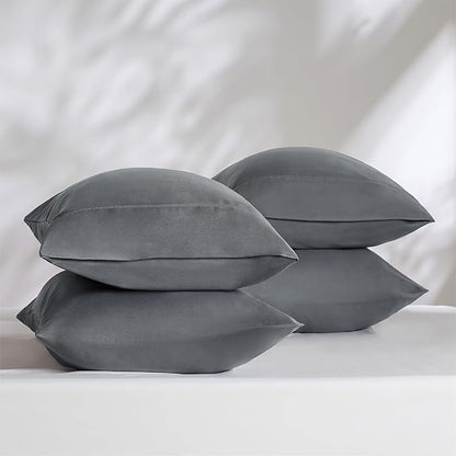 Bedsure King Size Pillow Cases Set of 4 - Dark Grey Brushed Microfiber Pillowcases 4 Pack, Super Soft and Cozy Pillow Case Cover with Envelope Closure for Kids, Wrinkle, Fade Resistant, 20x36 Inches