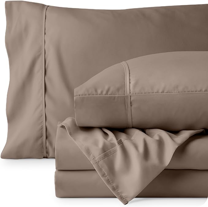 Bare Home Twin Sheet Set - 1800 Ultra-Soft Microfiber Twin Bed Sheets - Double Brushed - Deep Pockets - Easy Fit - 3 Piece Set - Bedding Sheets & Pillowcases (Twin, Taupe)