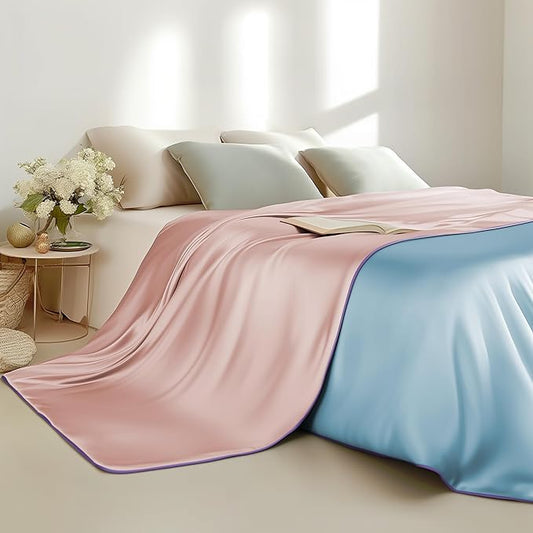 Sheal Cooling Comforter Queen Size 80'' x 90'', Q-Max Rating of >0.4, Double-Sided Cool Tech Comforter & Colors, All-Season Lightweight Blanket to Quickly Cool Down, Pink Blue