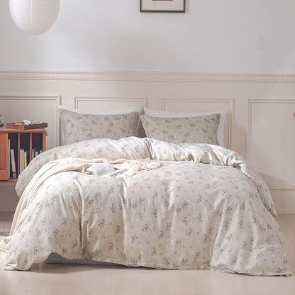 HighBuy Boho Floral Comforter Set Queen Beige Bedding Comforter Sets Queen Boho 3 Piece for Women Girl Cottagecore Flower Comforter Set with 2 Pillowcases,Cozy Bed Comforter Sets