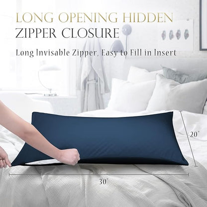 Cooling Curved Pillow Cases - Rayon Derived from Bamboo Side Sleeper Pillowcase Cover - Cool Silky Pillowcase for Hot Sleepers Hair and Skin, Queen Size 1 Piece, 20 * 30 Inches Navy Blue