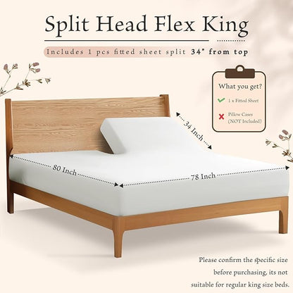 SiinvdaBZX Split Top King Fitted Sheet Only for Adjustable Bed, Ultra-Soft Microfiber 34 Inch Top Split Head Sheets Half Split King Bottom Sheet, Fits 14" -16" Deep Pocket, White