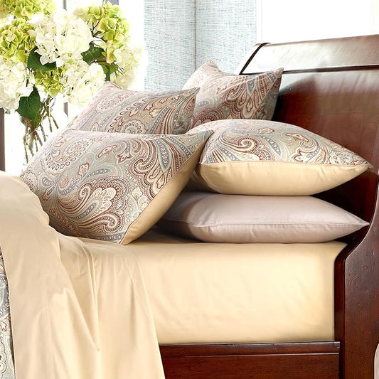WINLIFE 100% Cotton Pillow Cases 2 Pack King Size Pillowcases Set of 2, Soft and Breathable Pillow Cover, 20'' x 36'', Camel Paisley