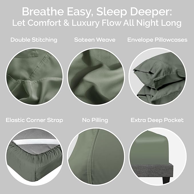 Viscose Bamboo Bed Sheets Full Sizes 4PC Set - Cooling Bedding for Hot Sleepers with Moisture Wicking Technology - Silky Soft 16 Inch Deep Pocket - Moss 54"x75"