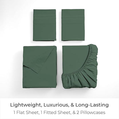 Mellanni Twin Sheet Set - 4-Piece Iconic Collection Bedding, (Including 2 Pillowcases), 16-Inch Deep Pocket, Easy Care, Extra Soft, Cooling Sheets, Brushed Microfiber - Emerald Green