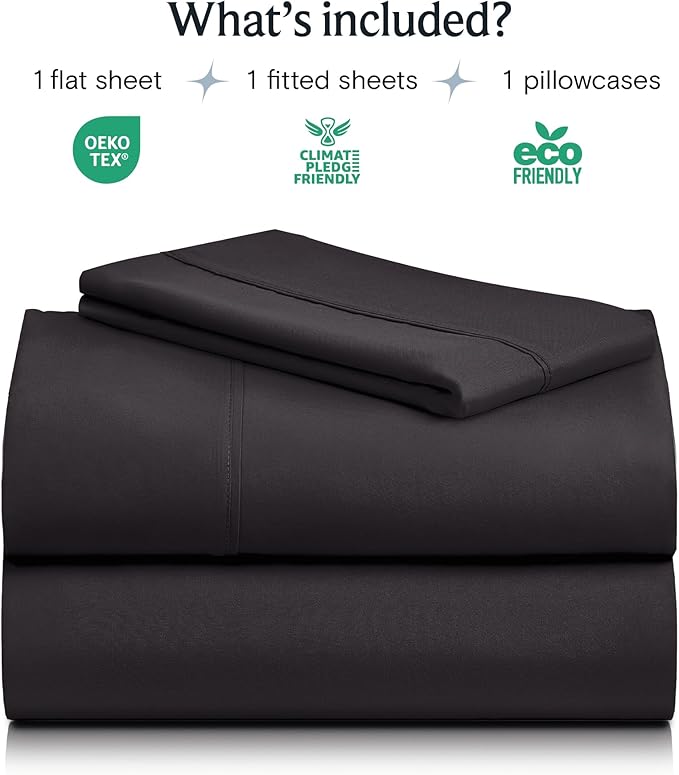 LuxClub Twin XL Sheets - Soft Twin Bed Sheets for-Boys-and-Girls-3 PC Deep Pockets 18" Eco Friendly Wrinkle Free-Kids-Fitted Sheets Machine Washable Hotel Bedding Silky Soft - Black Twin XL