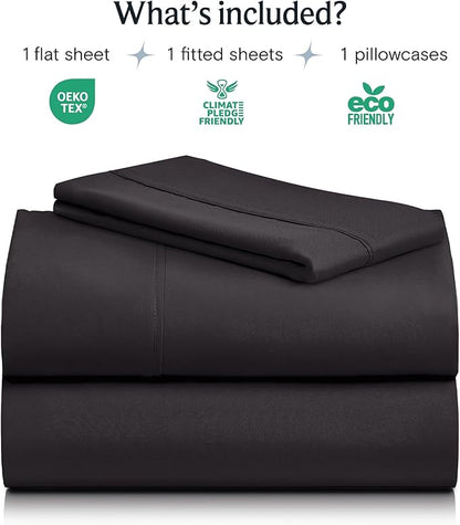 LuxClub 3 PC Sheet Bed Sheets Deep Pockets 18" Eco Friendly Wrinkle Free-Kids-Fitted Sheets Machine Washable Hotel Bedding Silky Soft - Black Twin