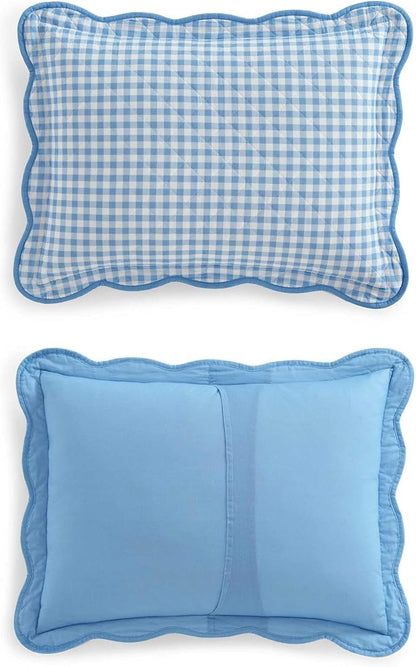 Martha Stewart - Queen Quilt Set, 100% Soft & Breathable Bedding with a Lightweight Feel for Year Round Comfort, 3 Piece Bed Set with Matching Pillowcases (Olivia Gingham Blue)