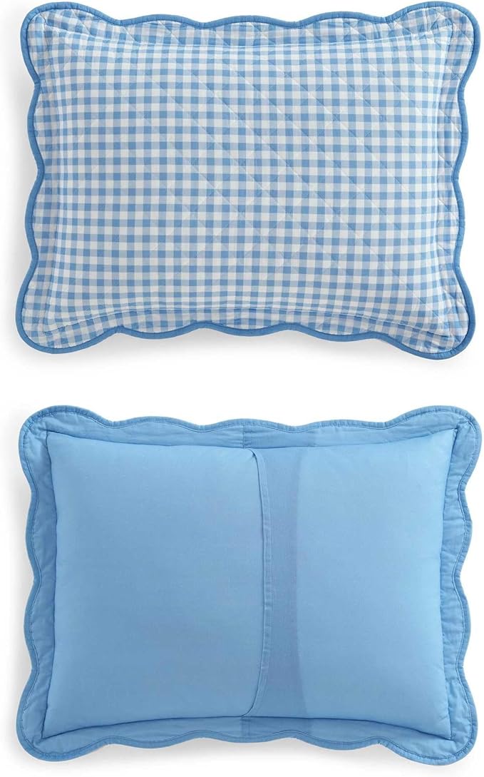Martha Stewart - King Quilt Set, 100% Soft & Breathable Bedding with a Lightweight Feel for Year Round Comfort, 3 Piece Bed Set with Matching Pillowcases (Olivia Gingham Blue)