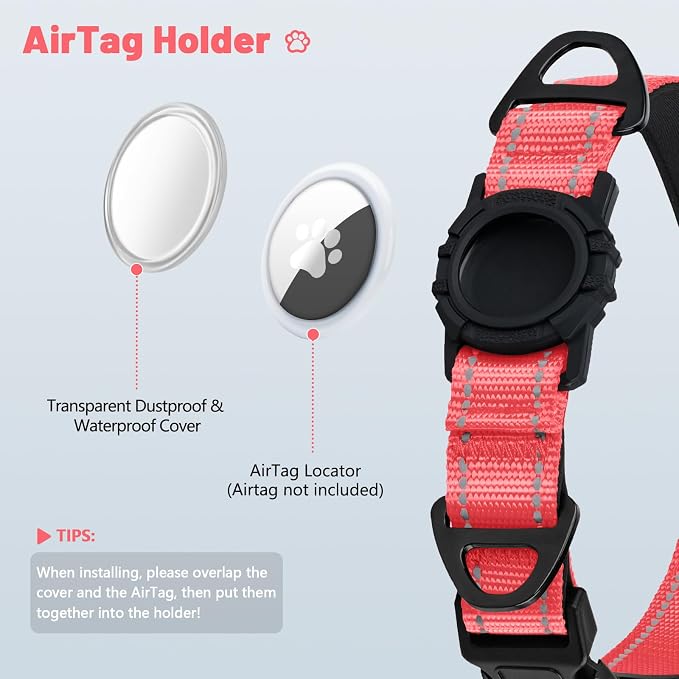 Taglory AirTag Dog Collar with Waterproof Holder for Medium Dogs, Baby Pink | Reflective for Night Walks & Low-Light Safety, Track Your Pup Peace of Mind, Adjustable Soft Padded, No More Dangling Tags M