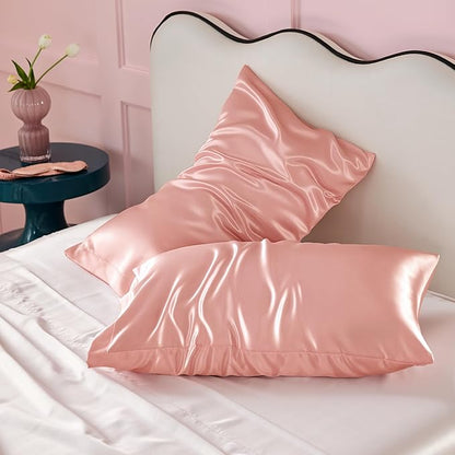 Bedsure Satin Pillowcase for Hair and Skin Queen - Peach Pink Silky Pillowcase 2 Pack with Envelope Closure, Similar to Silk Pillow Cases, Gifts for Women Men, 20x30 Inches, 2pcs