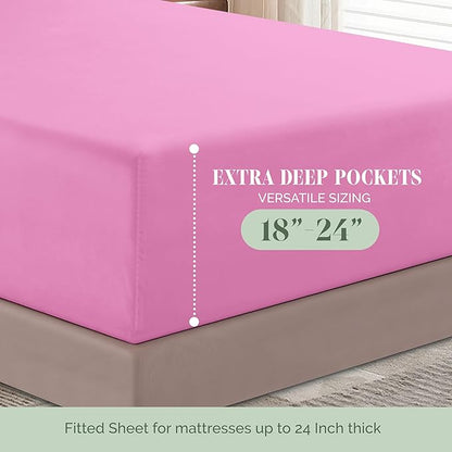 Elegant Comfort Luxurious 1500 Premium Hotel Quality Microfiber 4-Piece Sheet Set, 18-24 Inches Deep - Extra Deep Pocket Sheets - Ultra Soft 4PC Deep Pocket Sheets, California King, Light Pink