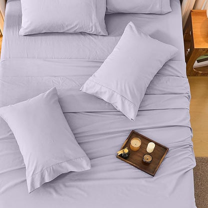 Bedlifes 100% French Linen Sheets California King Size 18-24" Extra Deep Pocket 4-Piece Set Breathable & Moisture-Wicking,Soft & Durable Sheets for Thick Mattresses(Lavender)