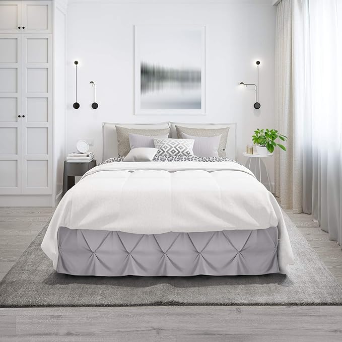 Nestl Grey Lavender Bed Skirt King Size, Pinch Pleat King Bed Skirt, 14" Inch Drop King Bedskirt, Hotel Quality Grey Lavender Bed Skirts, Premium Microfiber Grey Lavender King Size Bed Skirt
