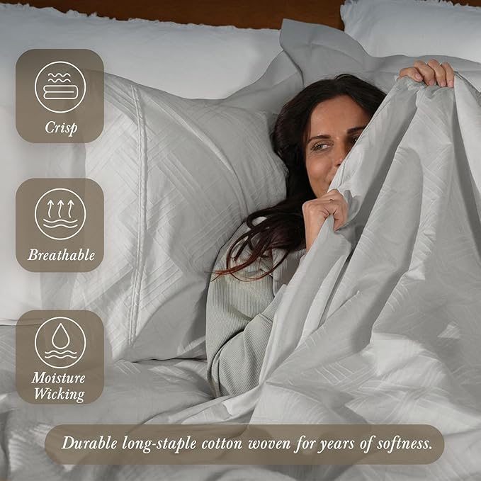 Threadmill Luxury Full Size Sheets for Full Size Mattress | 800 Thread Count Cotton Sheets | Jacquard Celine Light Grey | Better Than Egyptian Cotton| 4 Pc Bed Sheets | with Elasticized Deep Pocket