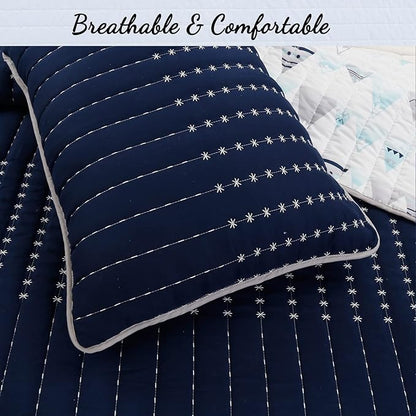 Cozy Line Home Fashions Summit Blues Snowy Alps Pike Winter Mountains Polyester Reversible Quilt Bedding Set, Coverlet, Bedspread (Queen - 3 Piece)
