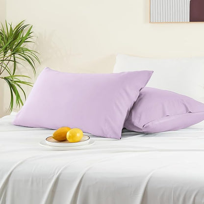 BEDELITE Pillow Cases Standard Size Set of 2, Rayon Derived from Bamboo, Cooling Pillow Cases for Hot Sleepers & Night Sweats, Breathable and Silky Soft Envelope Pillowcases(Light Purple, 20"x26")