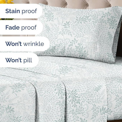 Floral Sheets - Grey Floral Bed Sheet Set - 1 Flat, 1 Fitted & 1 Pillowcase w/ Deep Pockets - Comfy, Wrinkle & Fade Free - Boho Botanical Bedding - Ultra-Soft, Breathable and Cooling - Twin Size