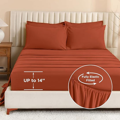 Litanika Burnt Orange Comforter Full Size Set - 7 Pieces Terracotta Bed in a Bag Full Bedding Comforter Sets, Plain Lightweight Bed Set with Comforter, Sheets, Pillowcases & Shams