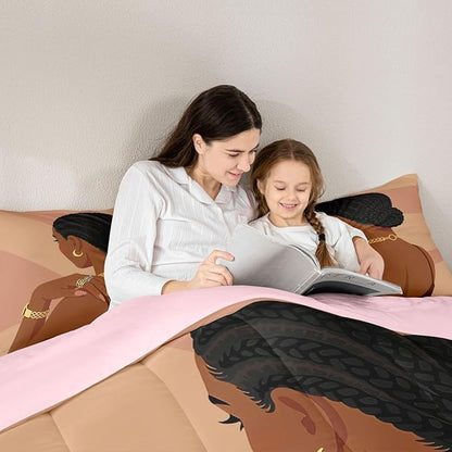 Erosebridal Fashion Black Woman Comforter Set King Size 3 Piece Romantic Makeup Themed Girls Bedding Set Fashionable Gorgeous Down Comforter Vogue Afro Girls Duvet Insert for Kids Teens Adult Bedroom