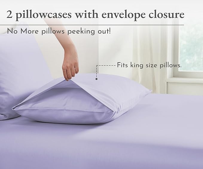 California Design Den 100% Organic Cotton King Size Pillowcases Set of 2 - Soft & Crisp Percale Pillow Cases, Fits King Pillows - Lavender Mist