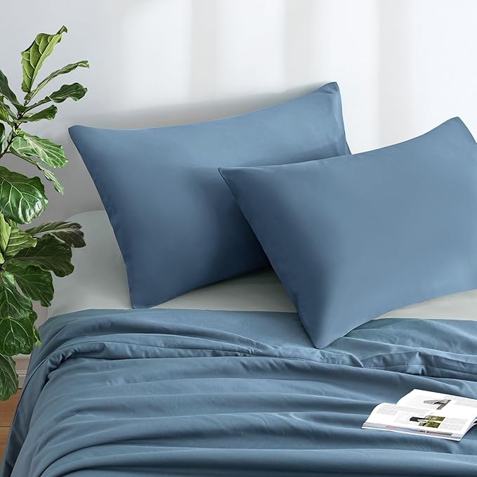 MILVOWOC 2Pcs Brushed Microfiber Queen Pillowcases - 20 x 30 Inch, Slate Blue Pillow Case Set Non Slip Envelope Pillow Cover with Moisture Absorption and Anti-Wrinkle