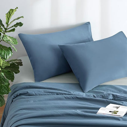 MILVOWOC 2Pcs Brushed Microfiber King Pillowcases - 20 x 36 Inch, Slate Blue Pillow Case Set Non Slip Envelope Pillow Cover with Moisture Absorption and Anti-Wrinkle