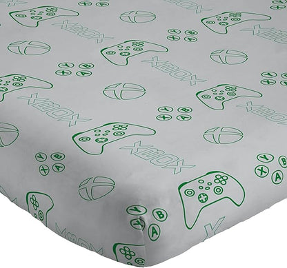 Jay Franco Kids Sheet Cartoon Set with Fitted, Flat Sheets & Pillow Cover - Ultra-Soft Bedding with Pillowcase for Room Decor, White - Xbox, 4 Piece Queen