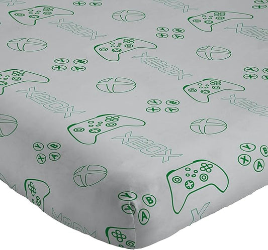 Jay Franco Kids Sheet Cartoon Set with Fitted, Flat Sheets & Pillow Cover - Ultra-Soft Bedding with Pillowcase for Room Decor, White - Xbox, 4 Piece Queen